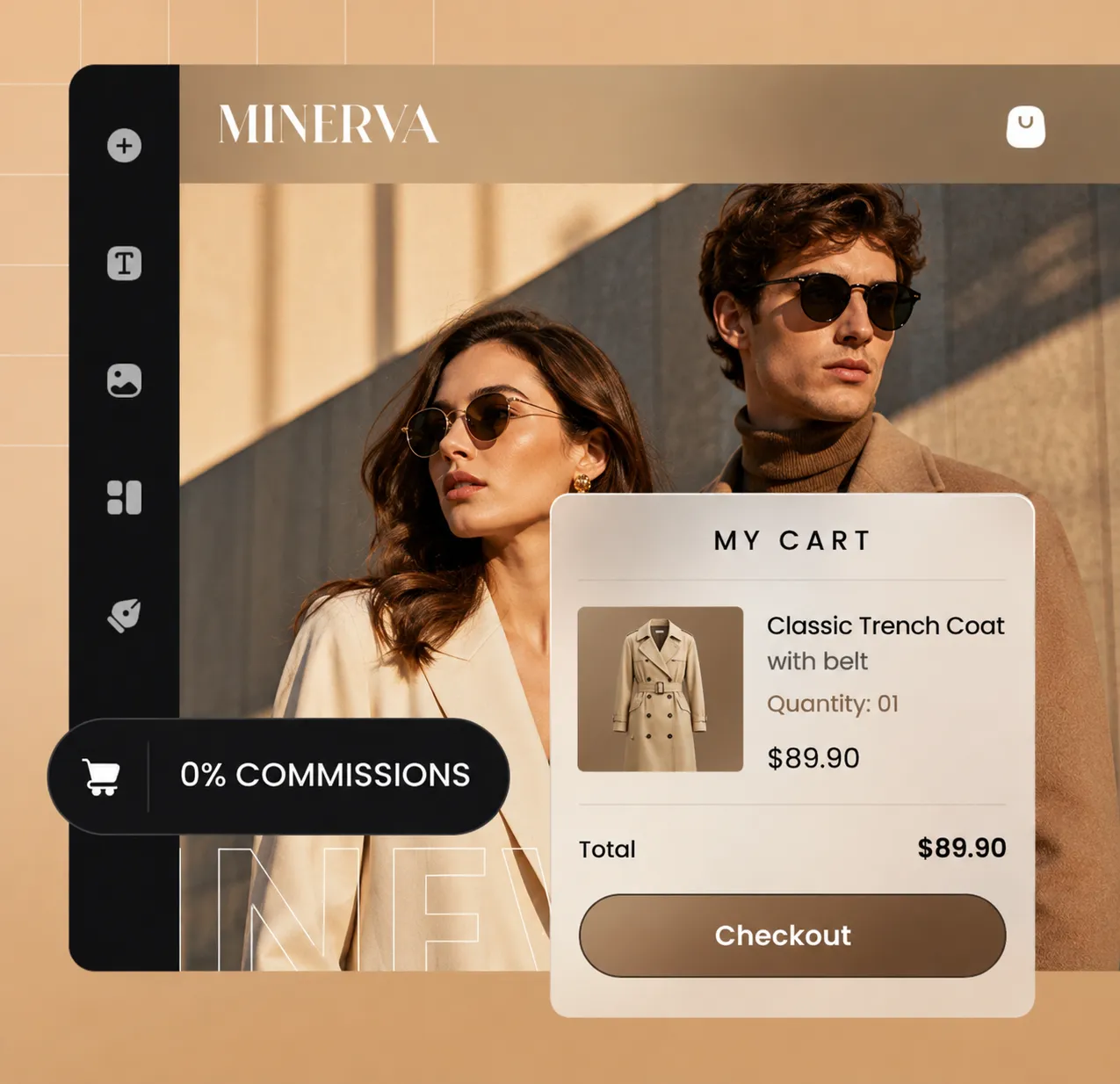 Luxury fashion ecommerce website interface designed by Vertexia featuring a premium shopping cart UI, modern apparel showcase, stylish model photography, responsive ecommerce layout, and conversion-focused done-for-you website design.