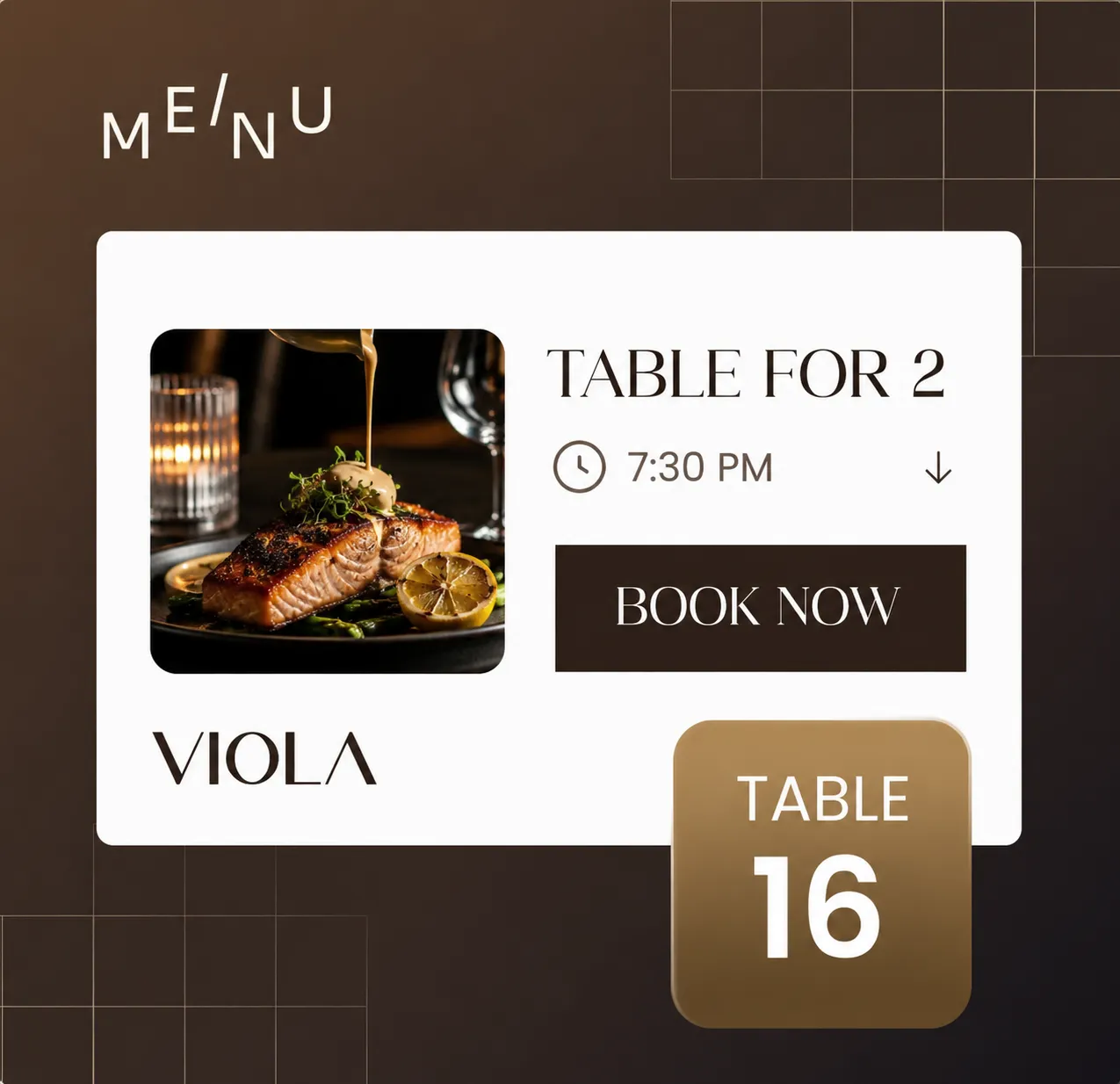 Modern restaurant reservation website UI designed by Vertexia featuring elegant dining booking interface, premium food showcase, table reservation card, responsive hospitality web design, and conversion-focused done-for-you restaurant website layout.