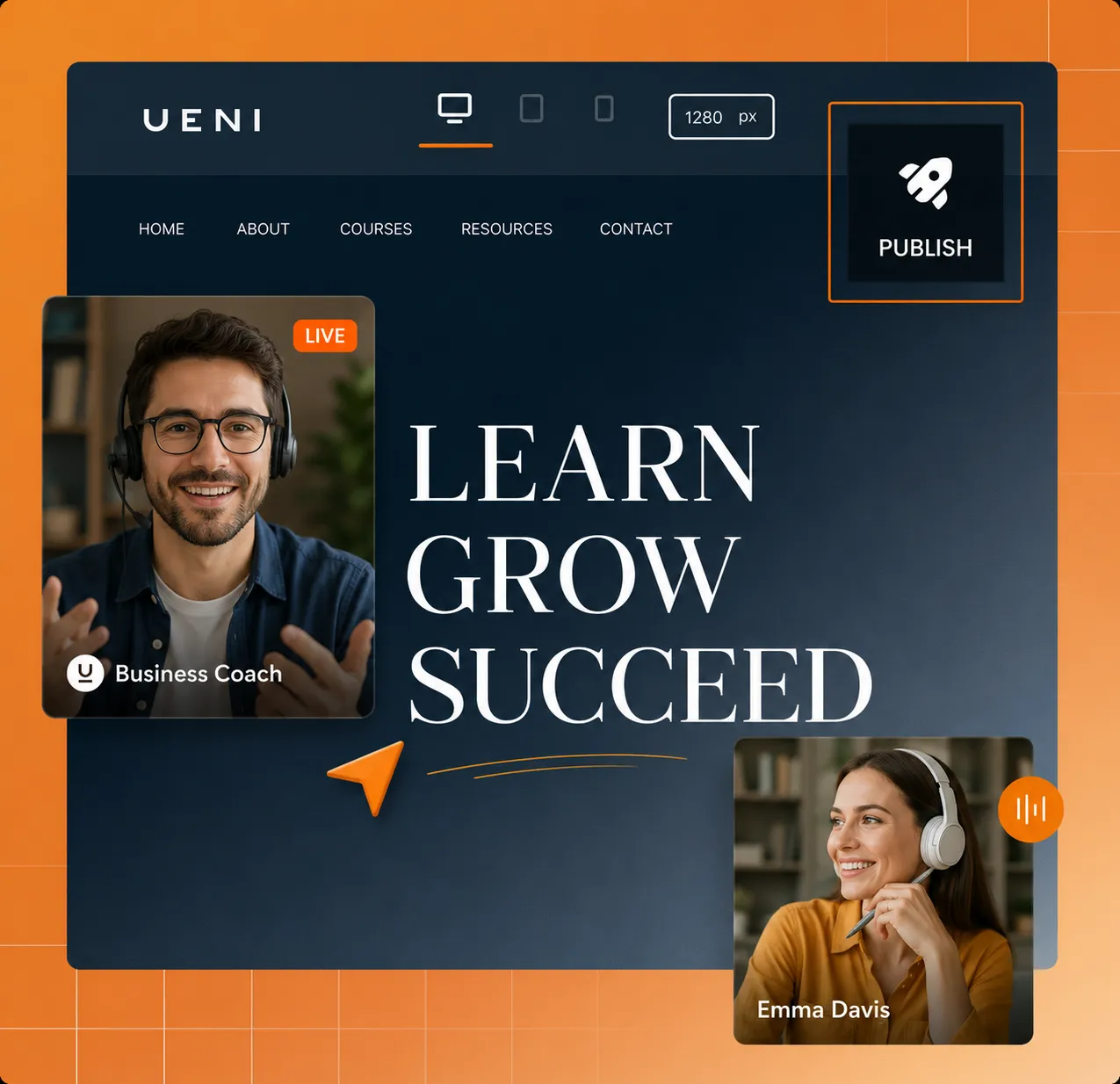 Modern online coaching website interface designed by Vertexia featuring live mentor sessions, professional coaching dashboard UI, responsive course platform layout, interactive learning experience, and premium done-for-you website design for coaches and consultants.