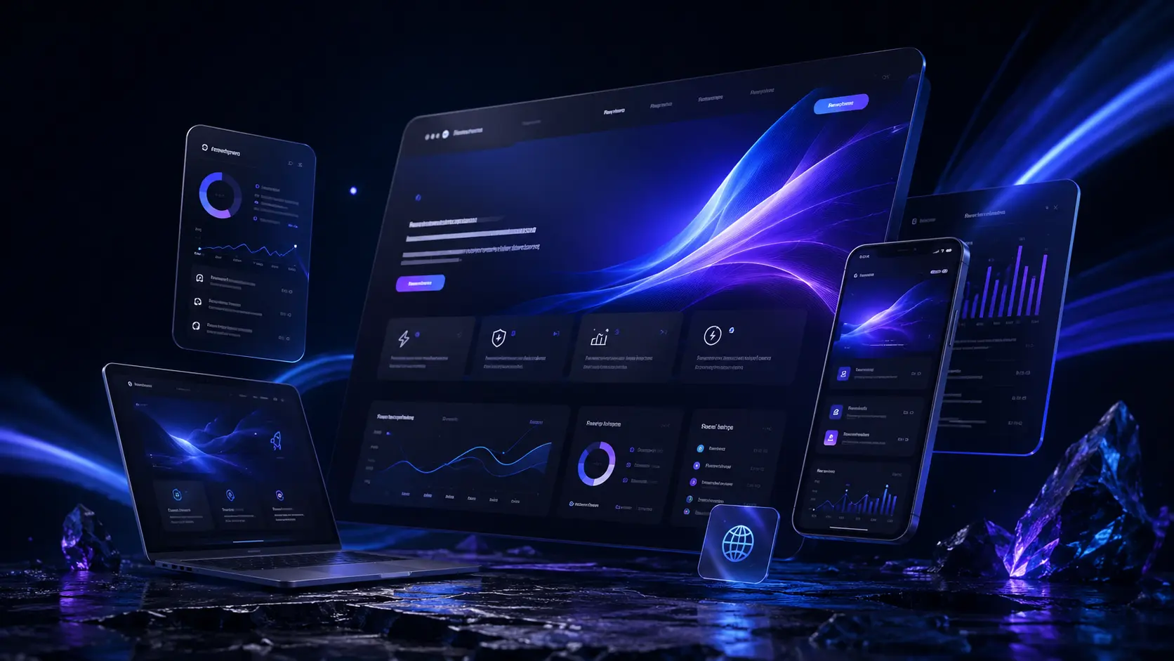 Modern custom website development and digital growth system illustration by Vertexia