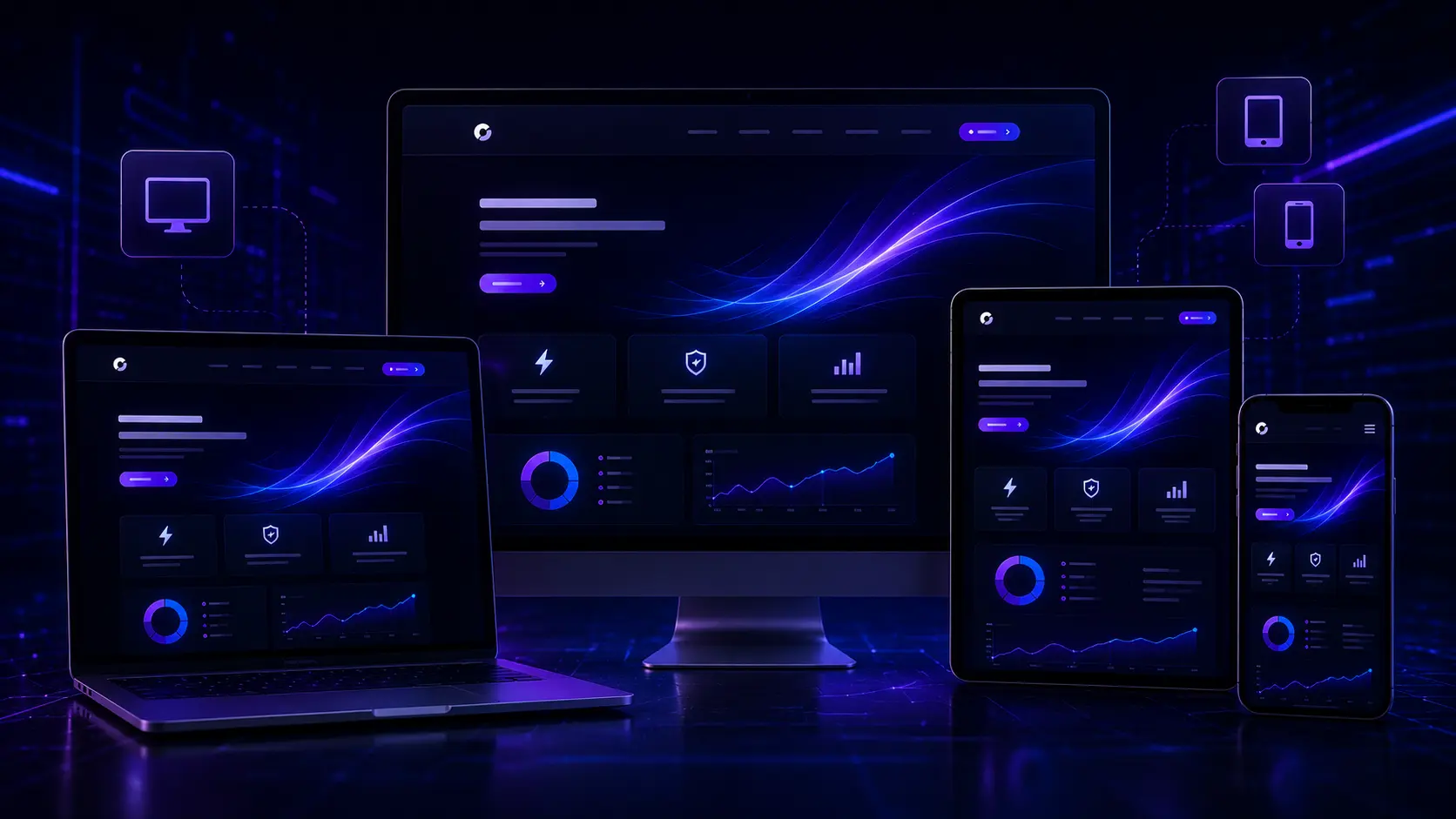 Responsive business website displayed across desktop tablet and mobile devices