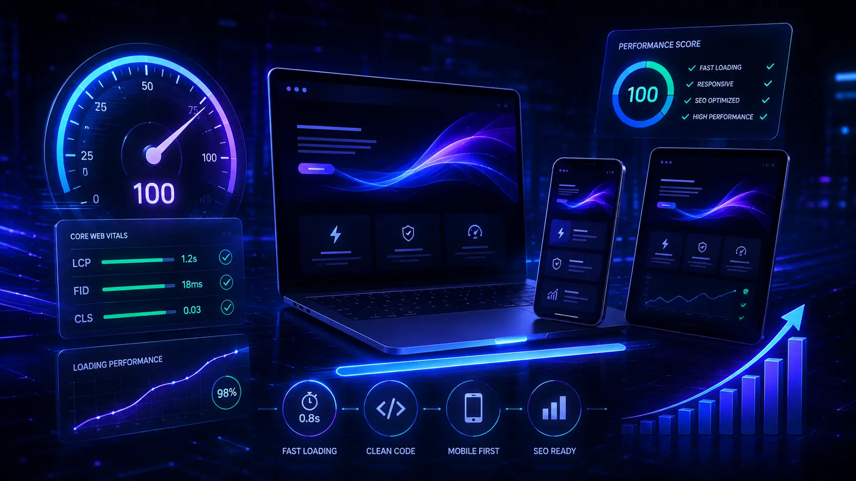 Website speed optimization and performance-focused web development visualization